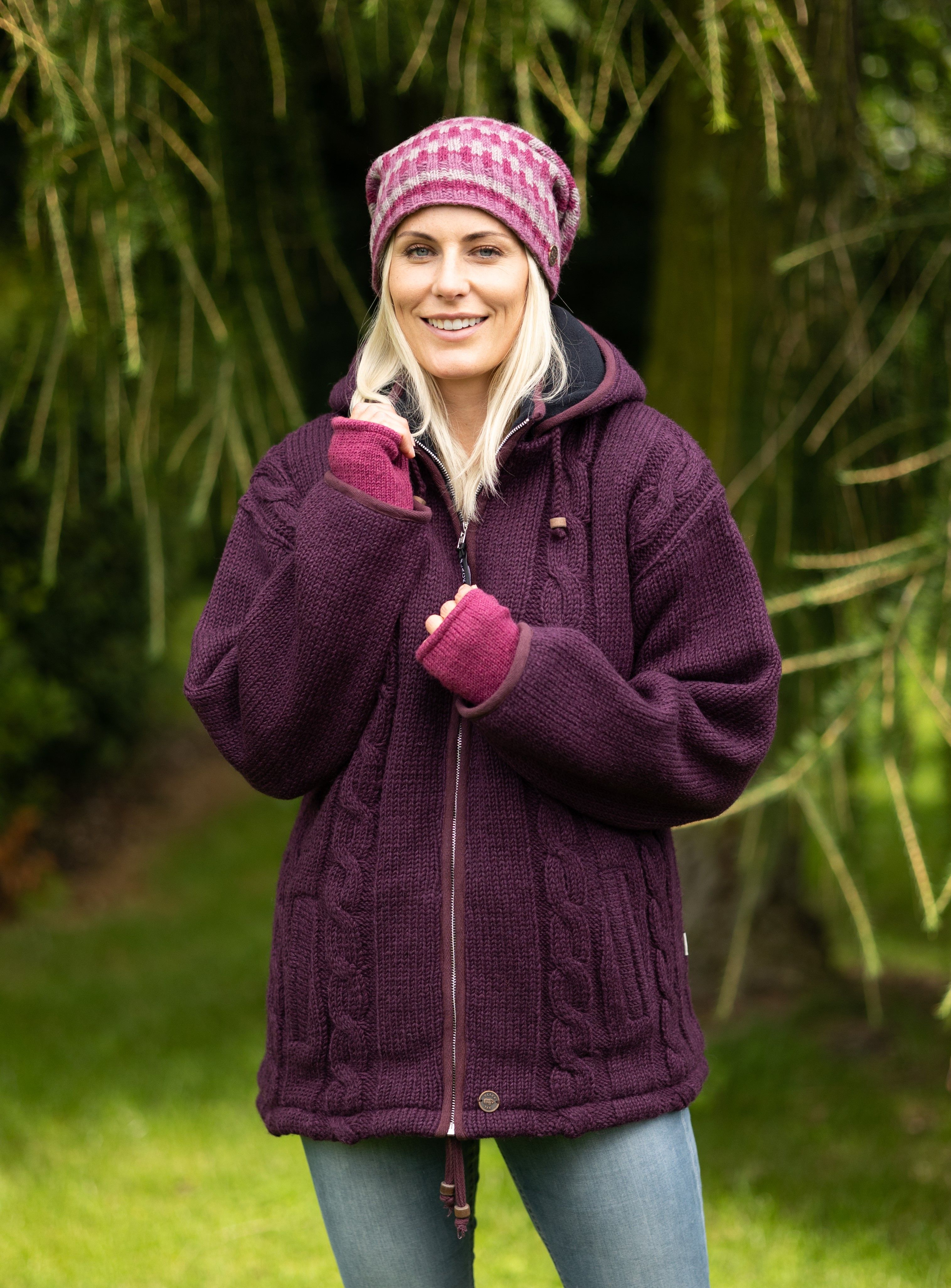 JACKETS.  Beautifully hand knit, lined pure wool jackets with detachable hoods.